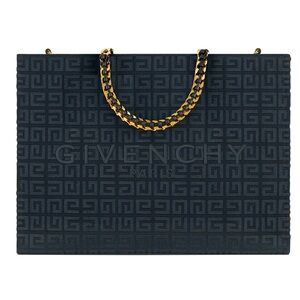 Authentic Black Givenchy Medium G-Tote shopping bag in 4G embroidery with chain